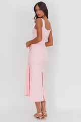 Zimora Gold Buckle Waist Drape Maxi Dress Pink