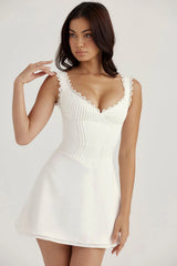 white pin tuck mini dress