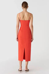 Misha Lena Sateen Midi Dress - Tangerine Red