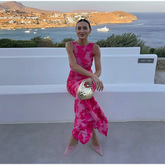 Lily - Elegant maxi dress with pink flowers